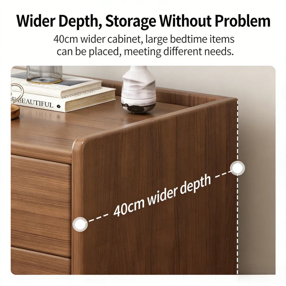 Chinese Style Nightstand - Narrow Solid Wood Bedside Table with Storage Drawer