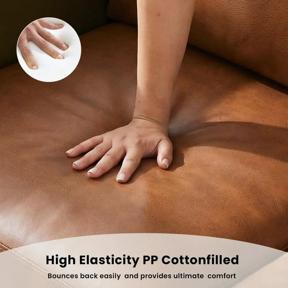 Leather Sofa with Rolled Arms and Deep Seating