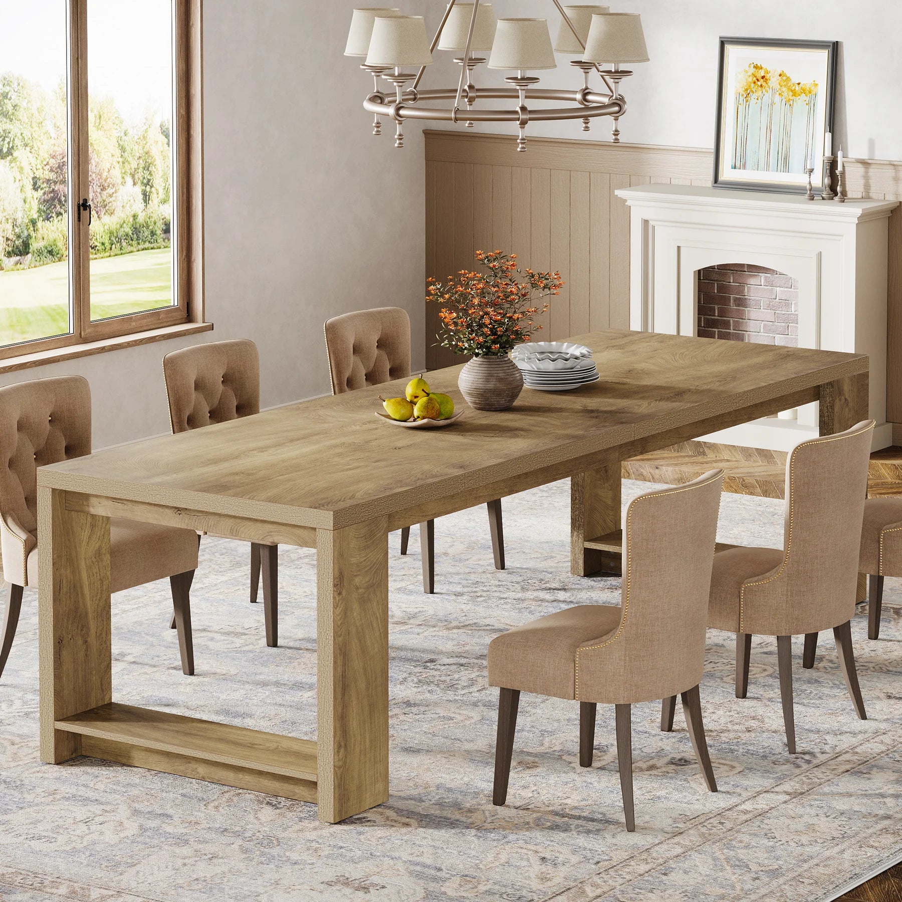 86.61-Inch Modern Narrow Long Dining Table for 6-8 People
