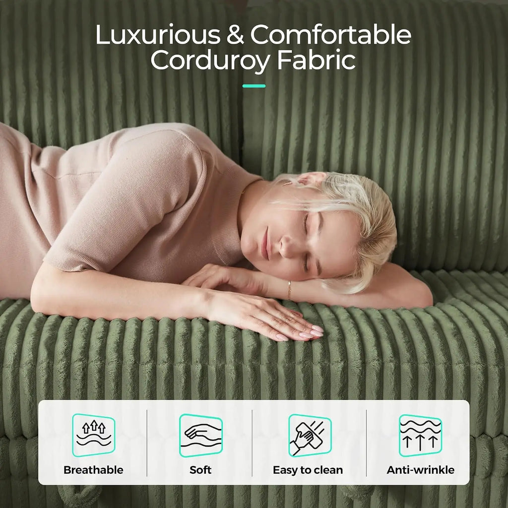 Sectional Couches, 81" L Shape 5 Seats, Green Sleeper Sofa