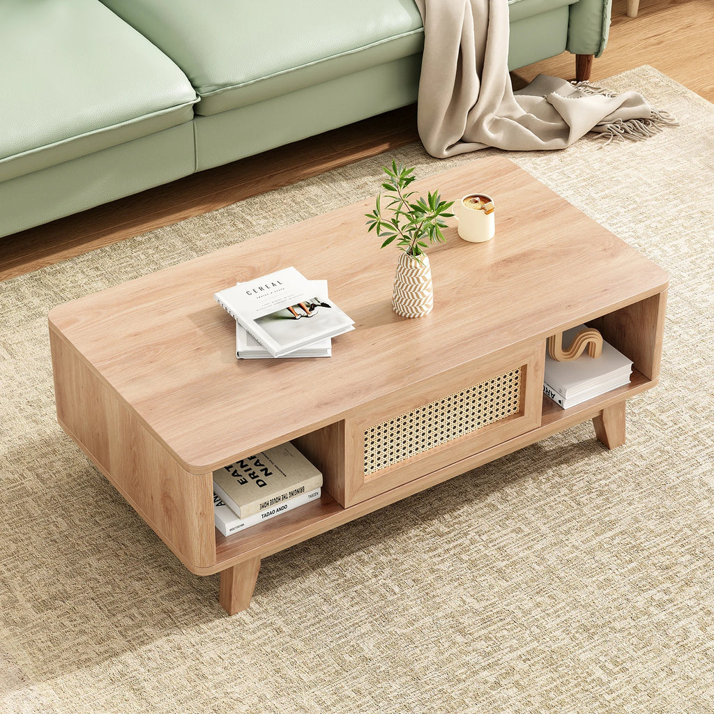 Modern Coffee Table with Rattan Drawer