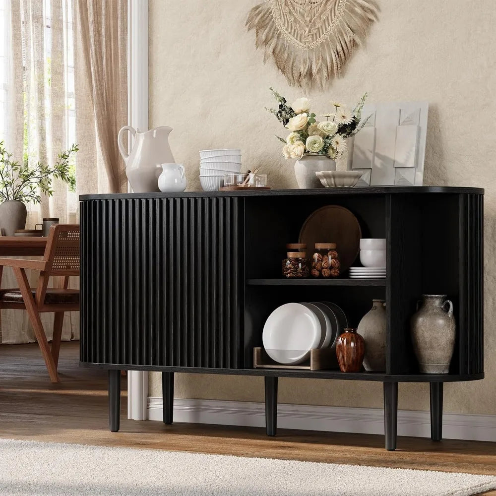 Mid-Century Modern Buffet Sideboard with Sliding Doors