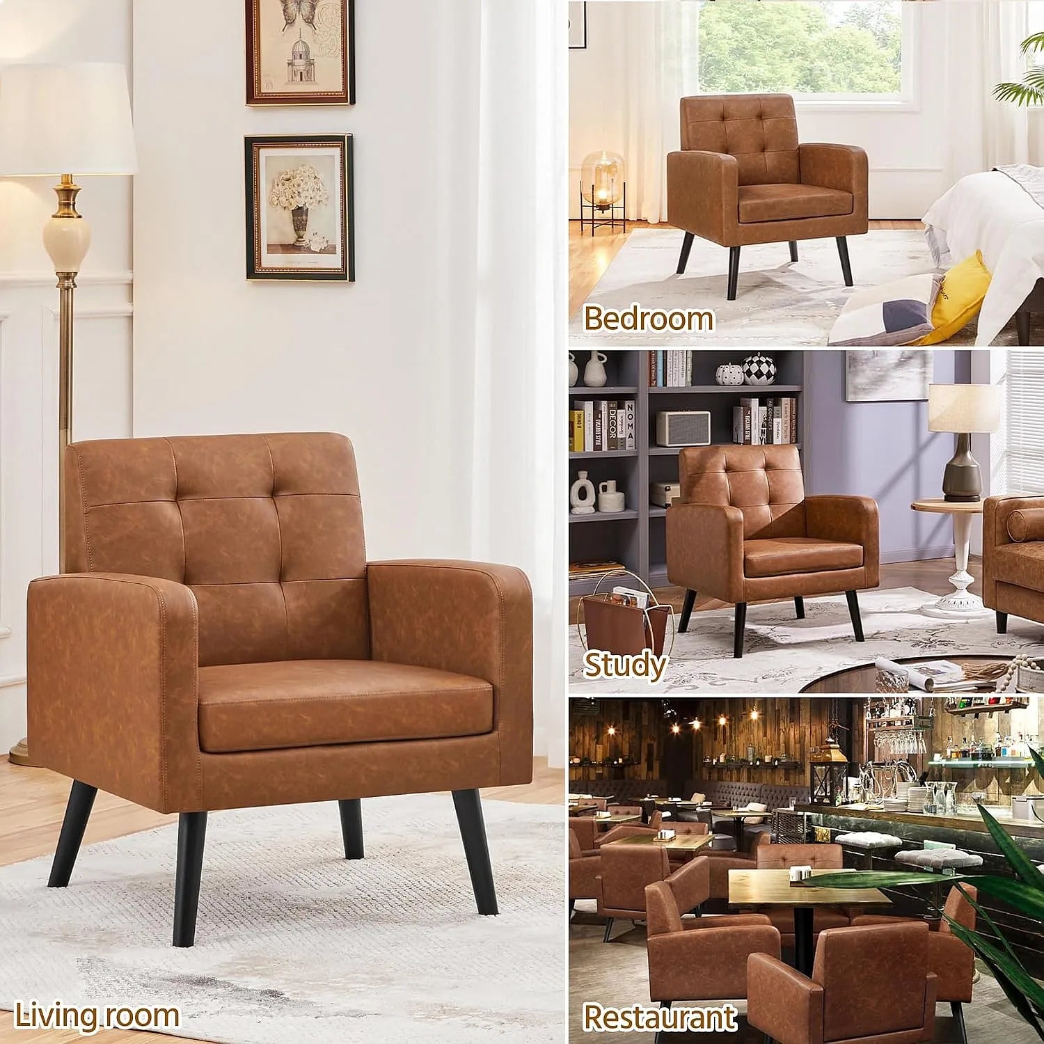 Mid-Century Leather Accent Chairs Set of 2