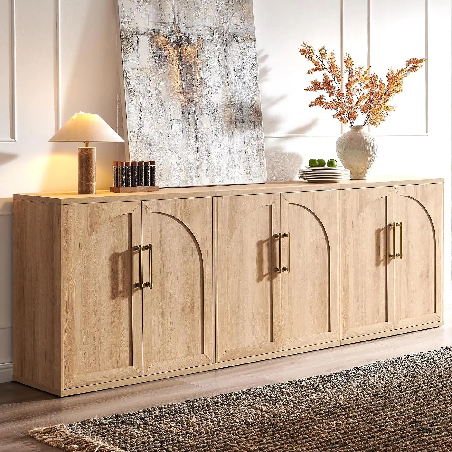 Fluted Arched Door Sideboard Set of 3, Accent Cabinet with Adjustable Shelf, Wood Storage for Dining & Living Room, Customized