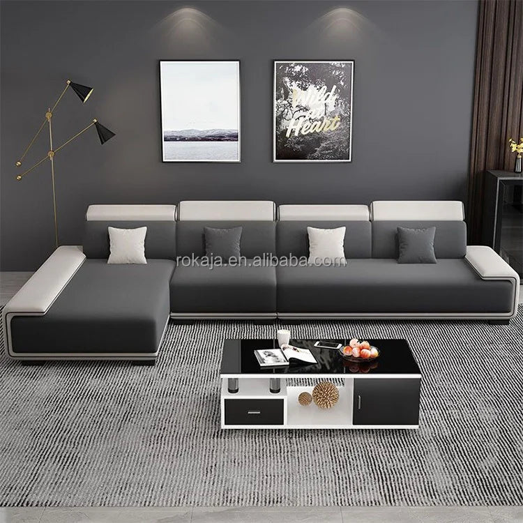 Fabric L-Shape Sofa Set Simple Living Room Furniture