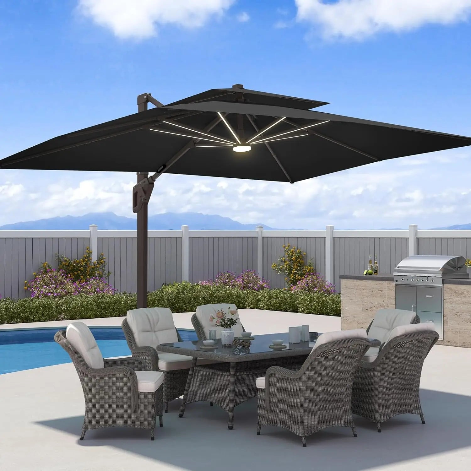 9x12 FT Patio Umbrella with LED Lights