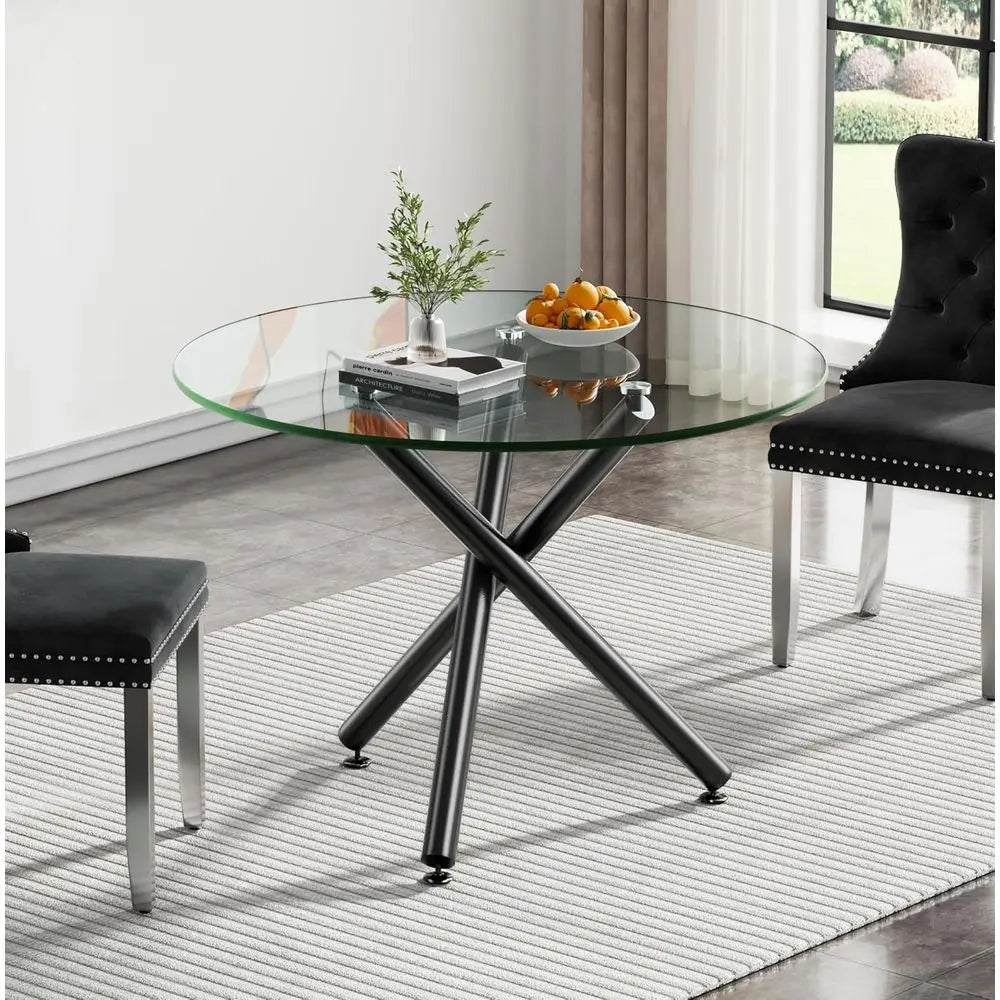 Round Tempered Glass Dining Table for 2