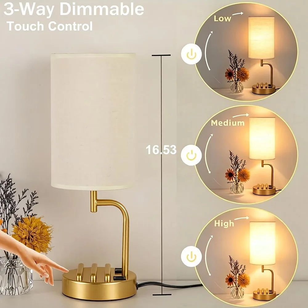 Touch Control USB Table Lamp with USB C/A & AC Outlet,
