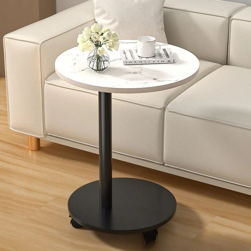 Modern Round Dining Table Portable Foldable Wheeled Side Table