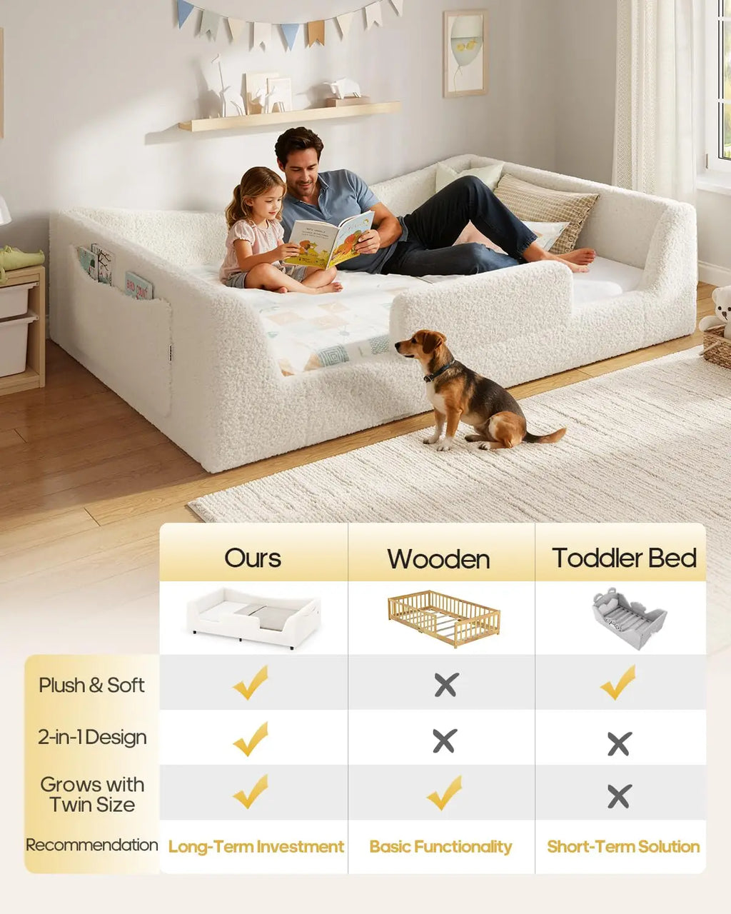 Twin Low Floor Bed Upholstered Curved Slats