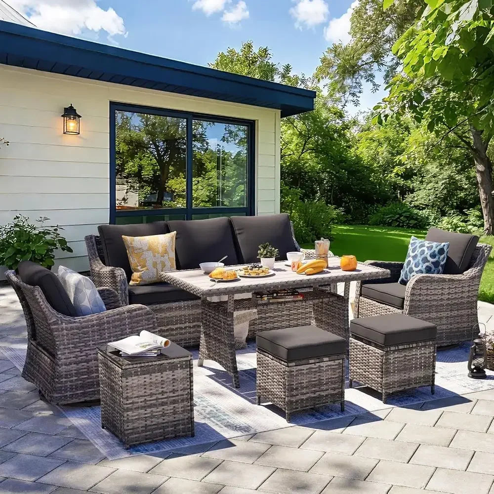 7-Piece Outdoor Patio Furniture Set with Swivel Chairs