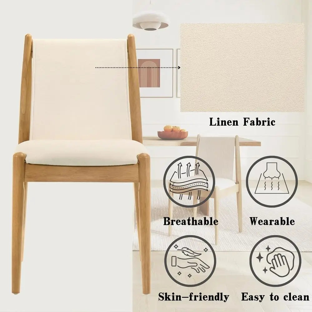 Set of 6 Linen Beige Upholstered Dining Chairs with Wooden Arms, Suitable for Kitchen, Dining Room, Restaurant, Living Room