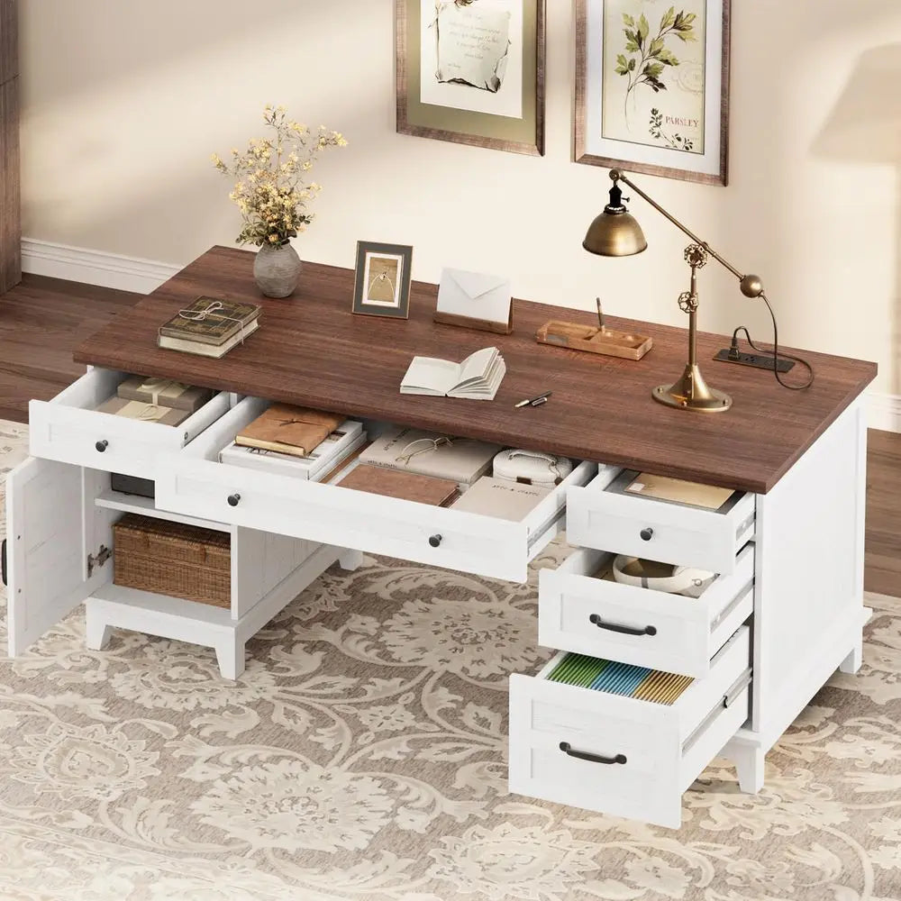Office Desk with Charging Station, Cabinet