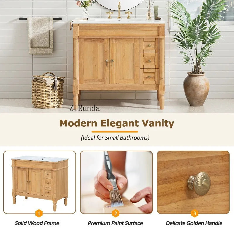 Bathroom Vanity with Ceramic Sink, Soft Close Doors, Adjustable Shelves