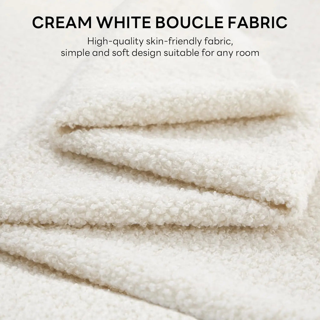 Twin XL Bed Frame with Bouclé Storage Headboard and Charging Station,