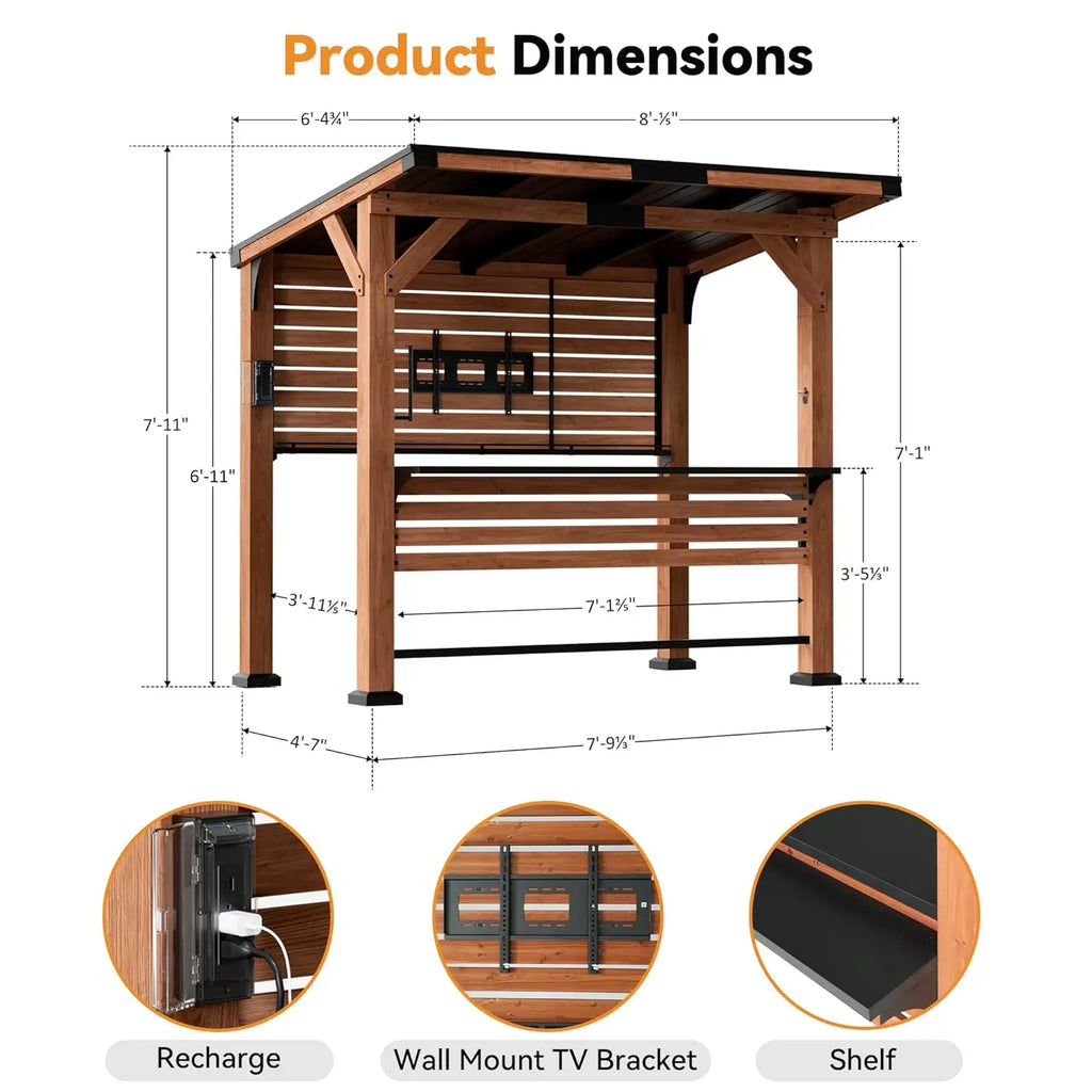 Cedar Wood Outdoor Bar and Grill Gazebo with Shelves