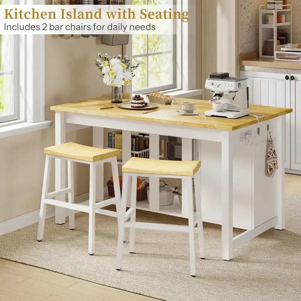 Kitchen Island with Storage and Seating Include 2 Bar Stools