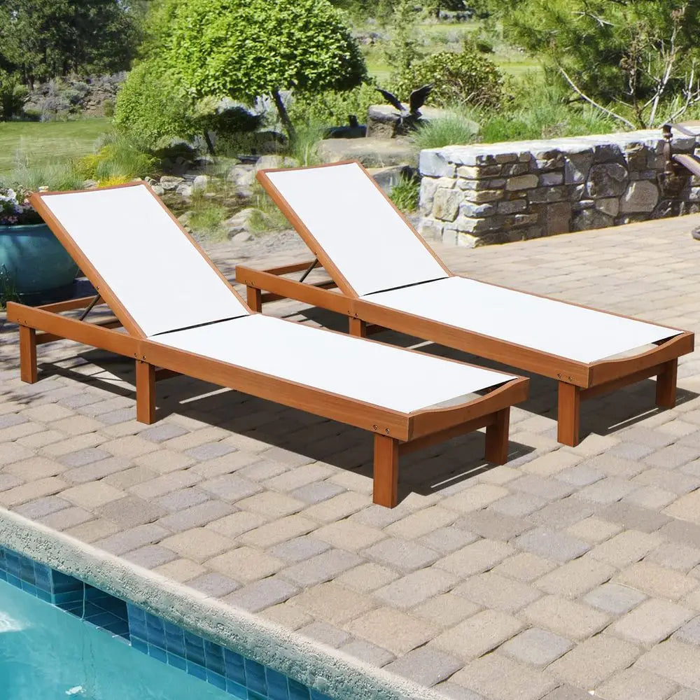 Set of 2 Patio Wood Chaise Lounge Chairs