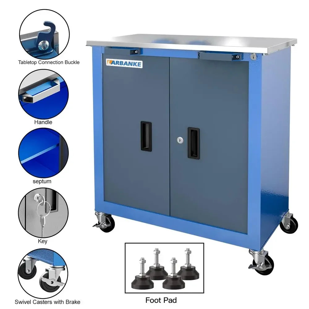 Metal Garage Storage Cabinet With Wheels,3Drawer Rolling Tool Cabinet With 2 Door And Adjustable Shelves, 71 Steel Tool Cabinet
