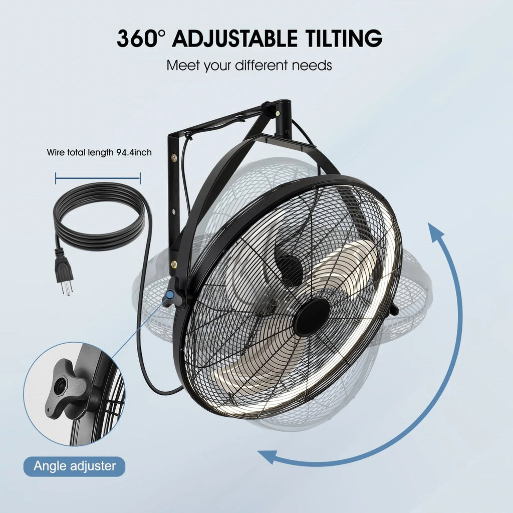 Large Fan 20-Inch Ceiling Lamp Fan Industrial Commercial Use Electric Fan Black Wall Fan Strong Wind House Metal Mounted Fan
