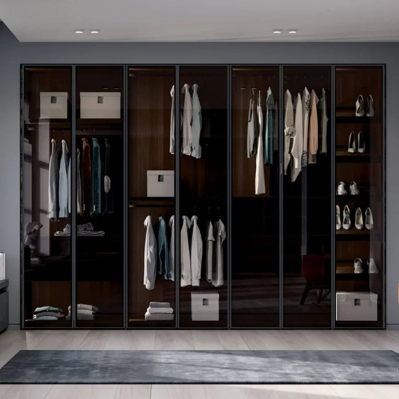 Modern Walk in Glass Closet  LED Storage Drawers
