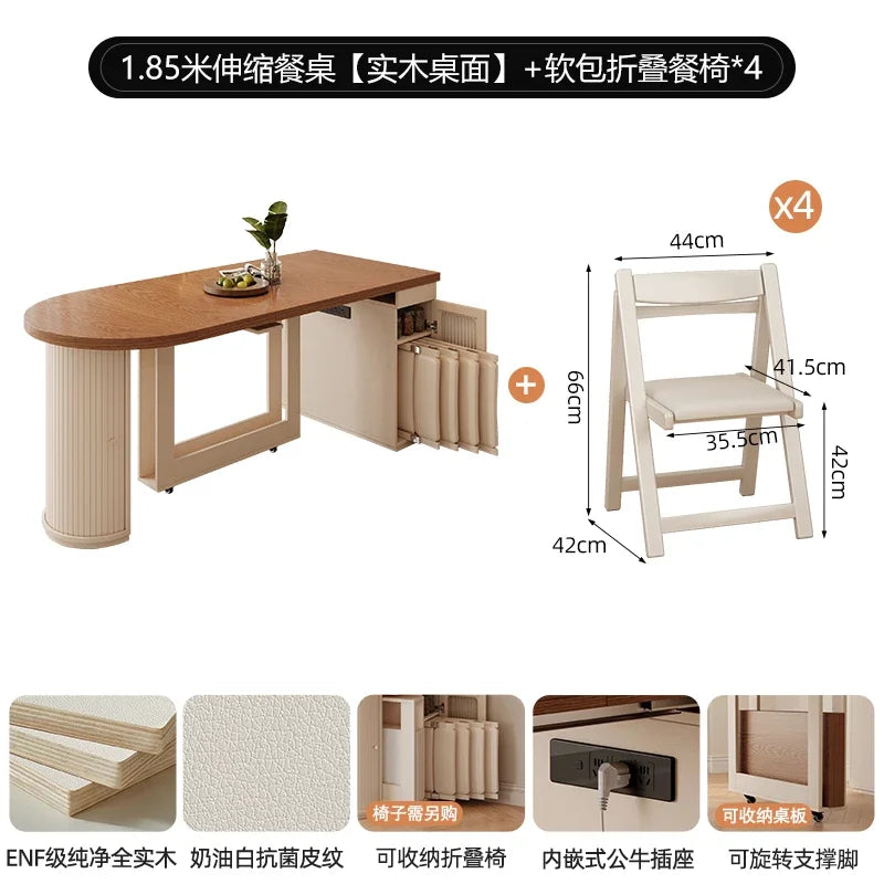Retractable dining table small round foldable