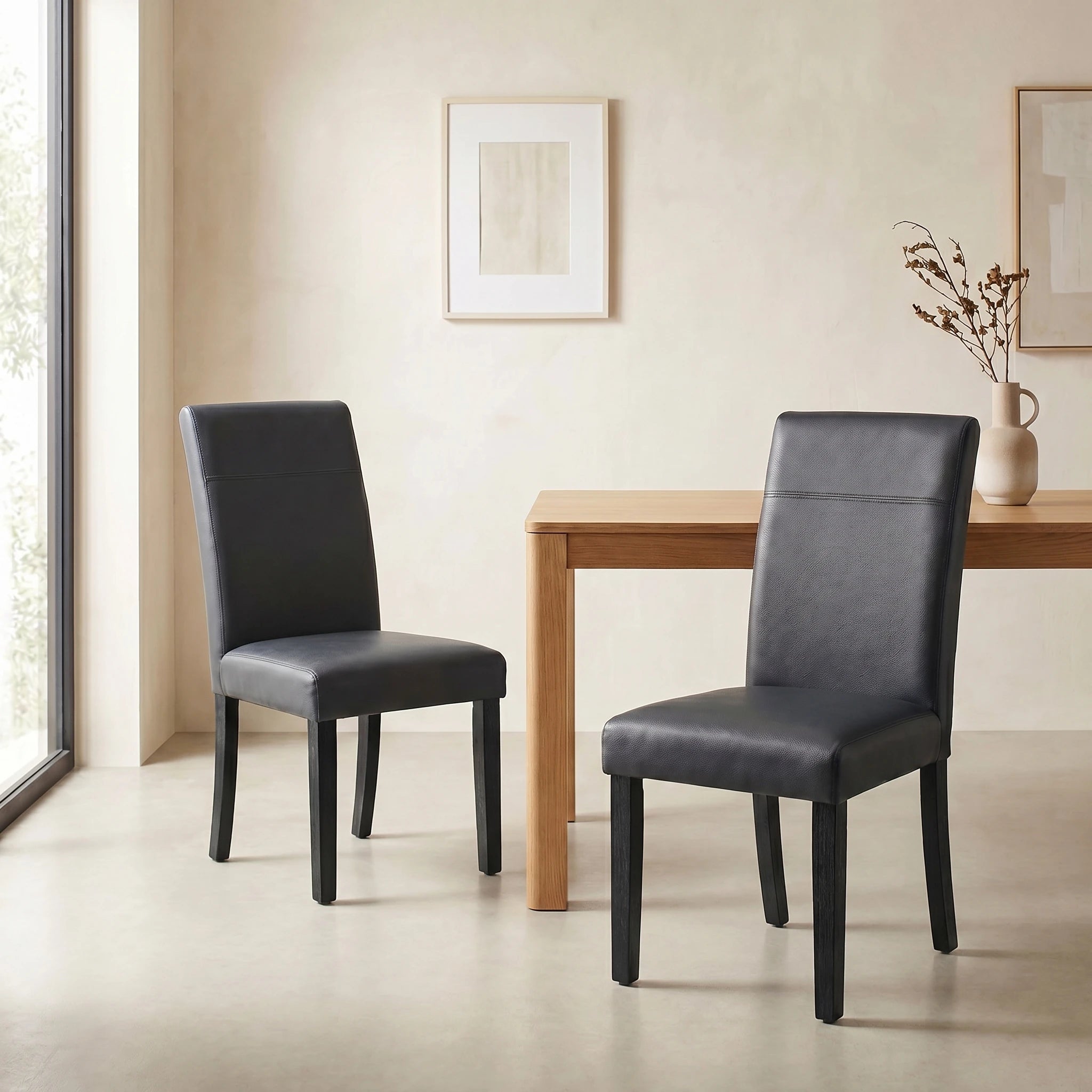 Modern Leather Dining Chairs Set of 2