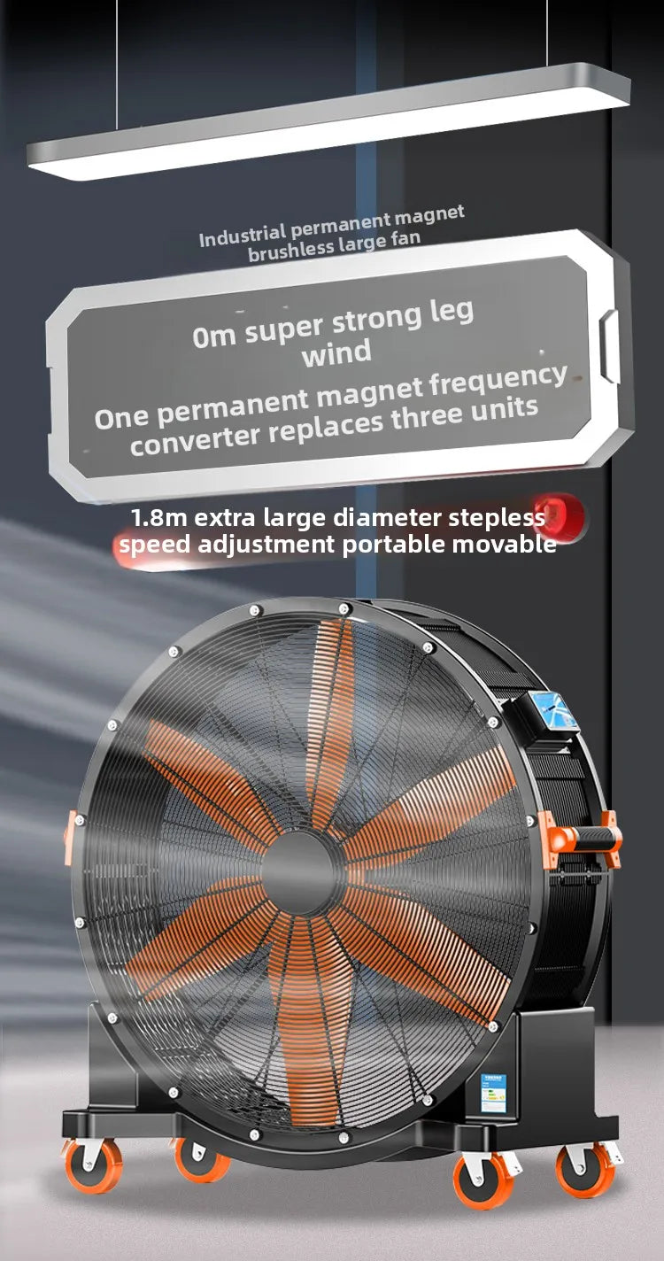 High Power Permanent Magnet Variable Frequency Powerful Large Fan Commercial Floor Fan Industrial Mobile Cylinder Fan
