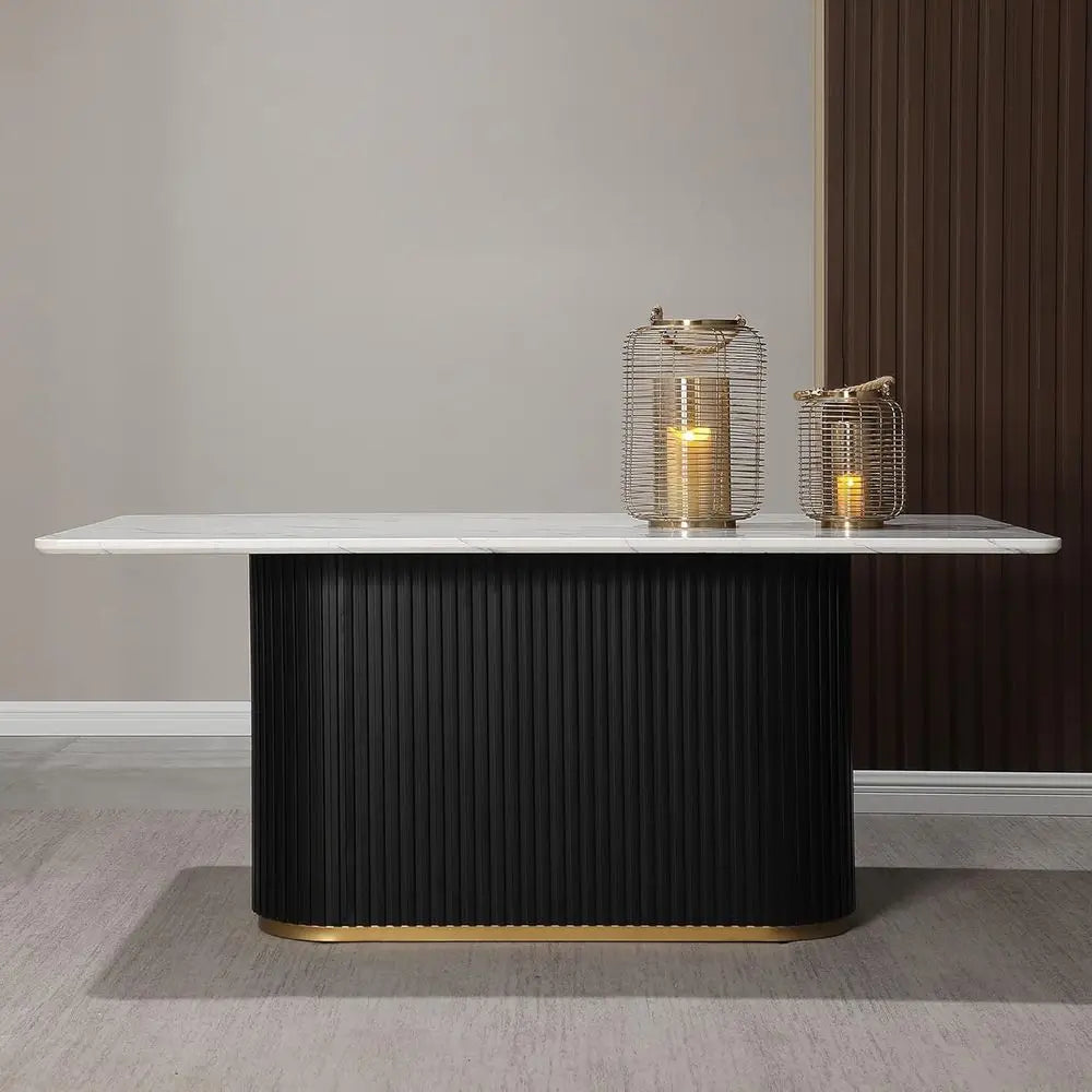 Elegant 70 Marble Dining Table with Black Base and White Top