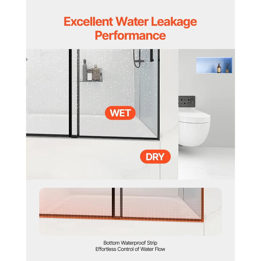 SucceBuy Frameless Sliding Bathtub Door 56-60 in. W x 60in.H Frameless Shower Glass Door Double Sliding Tub Door w/ 5/16in Glass