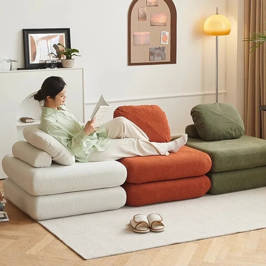 Fabric single sofa, sofa bed, tofu block lazy sofa