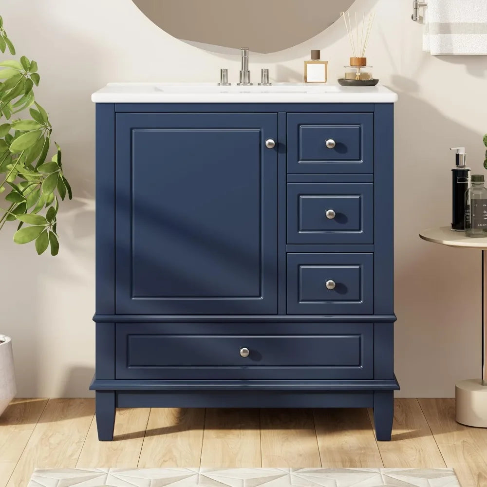 30" Blue Bathroom Vanity w/ Ceramic Sink