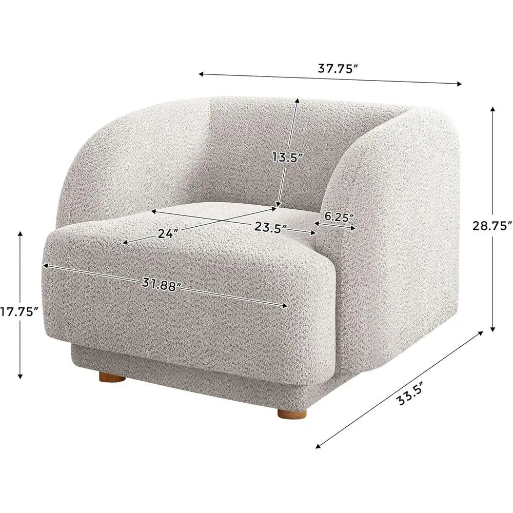 Large Comfortable Barrel Chair, Wooden Legs, Stylish Upholstered Armchair for Living Room, Bedroom, or Waiting Area (Camel)