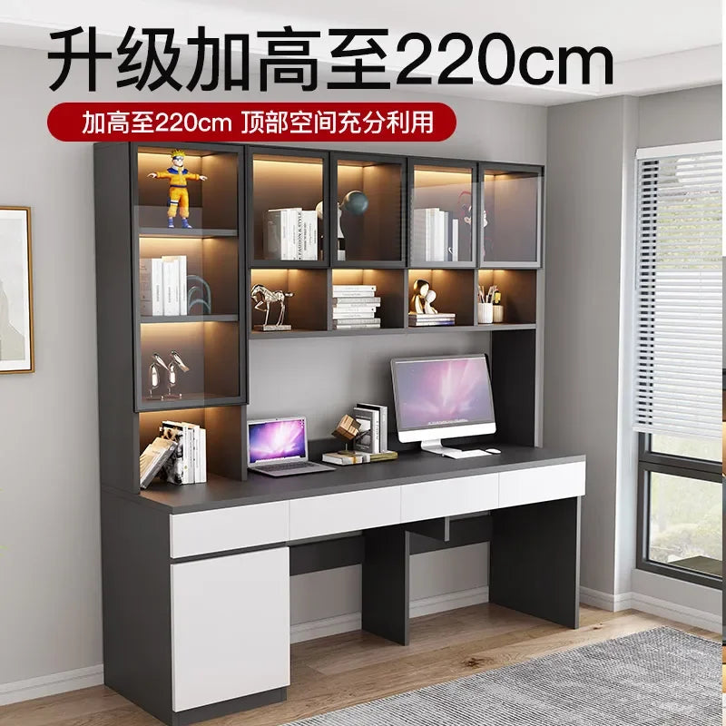 Premium Double desk, bookshelf integrated table