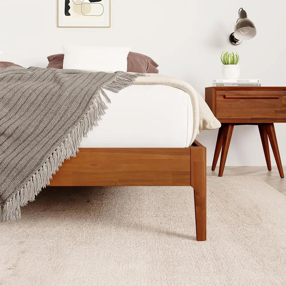 Japanese-Inspired 14 Queen Bed with Wooden Slats, No Box Spring Required, Modern Design, Easy Assembly