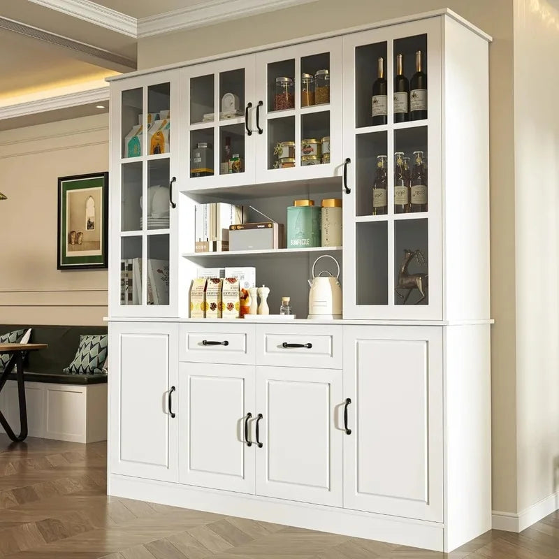 Large Kitchen Storage Hutch with Glass Doors