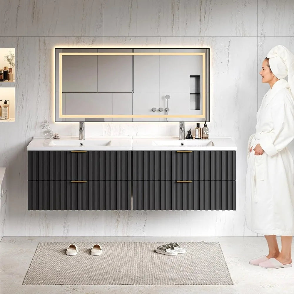 30 Inch Bathroom Vanity with Sink Combo, Floating Bathroom Vanity with 2 Fluted Drawers