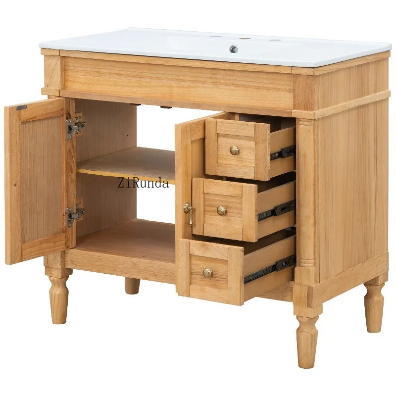 Bathroom Vanity with Ceramic Sink, Soft Close Doors, Adjustable Shelves