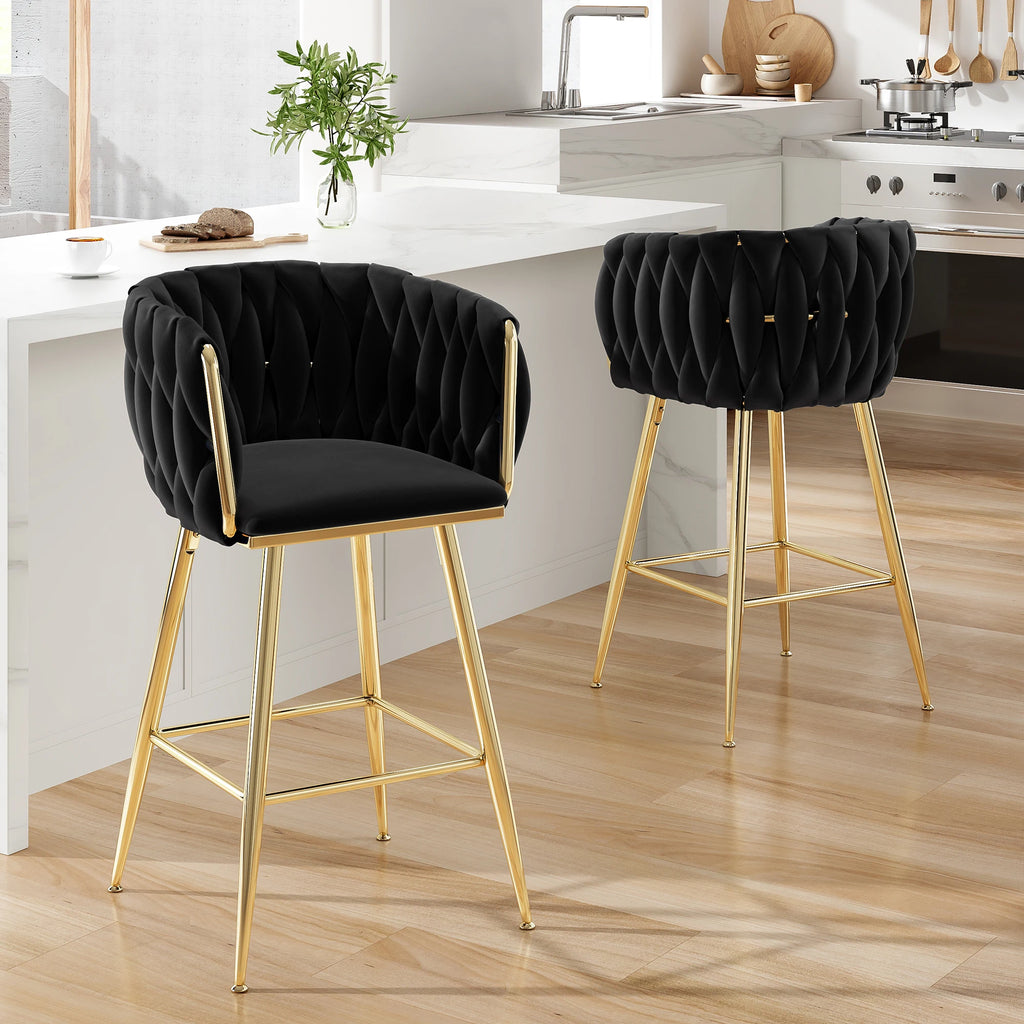 Set of 2 26" Bar Stools, Modern Kitchen Stools with Back, Metal Legs