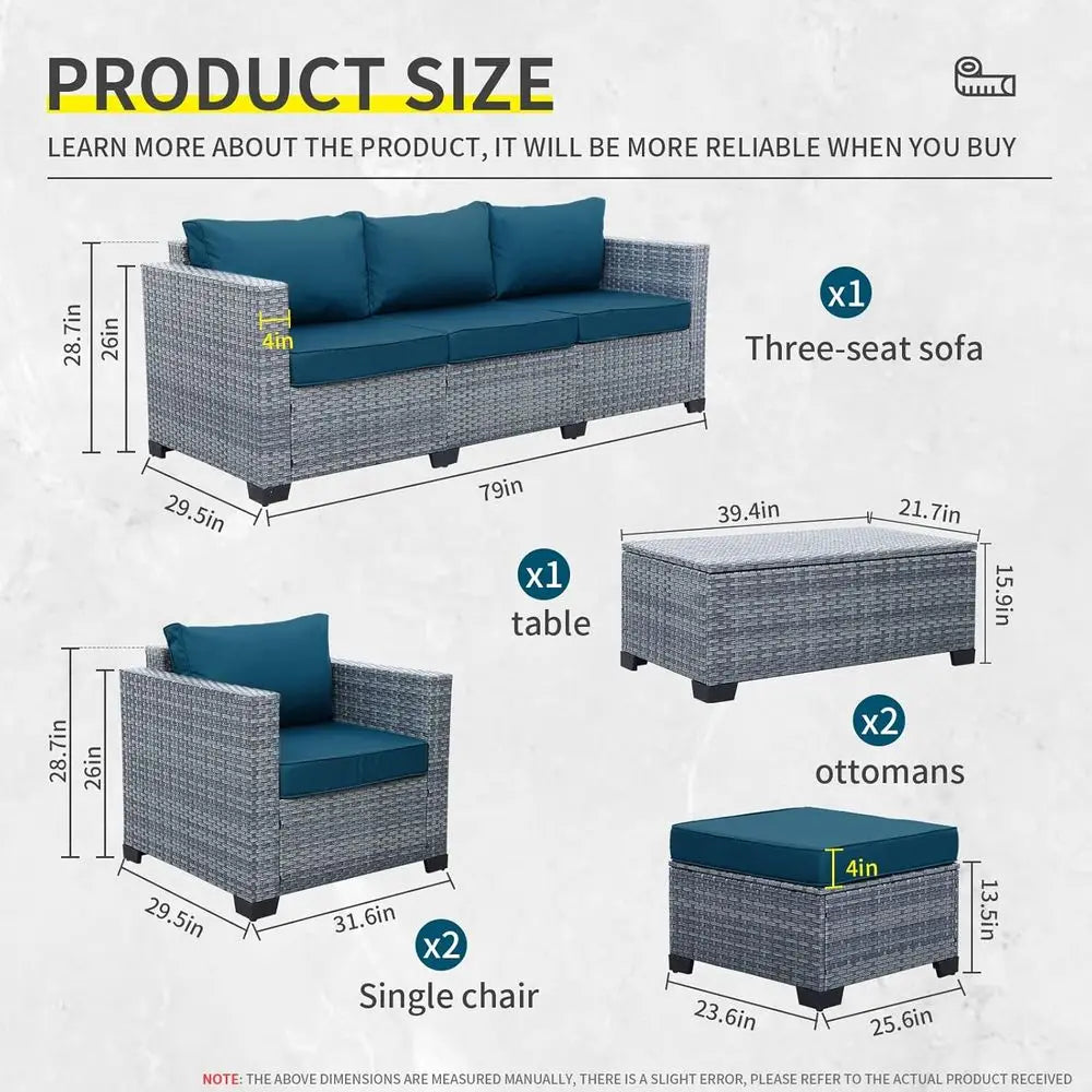 6 Pieces Wicker Patio Furniture Set