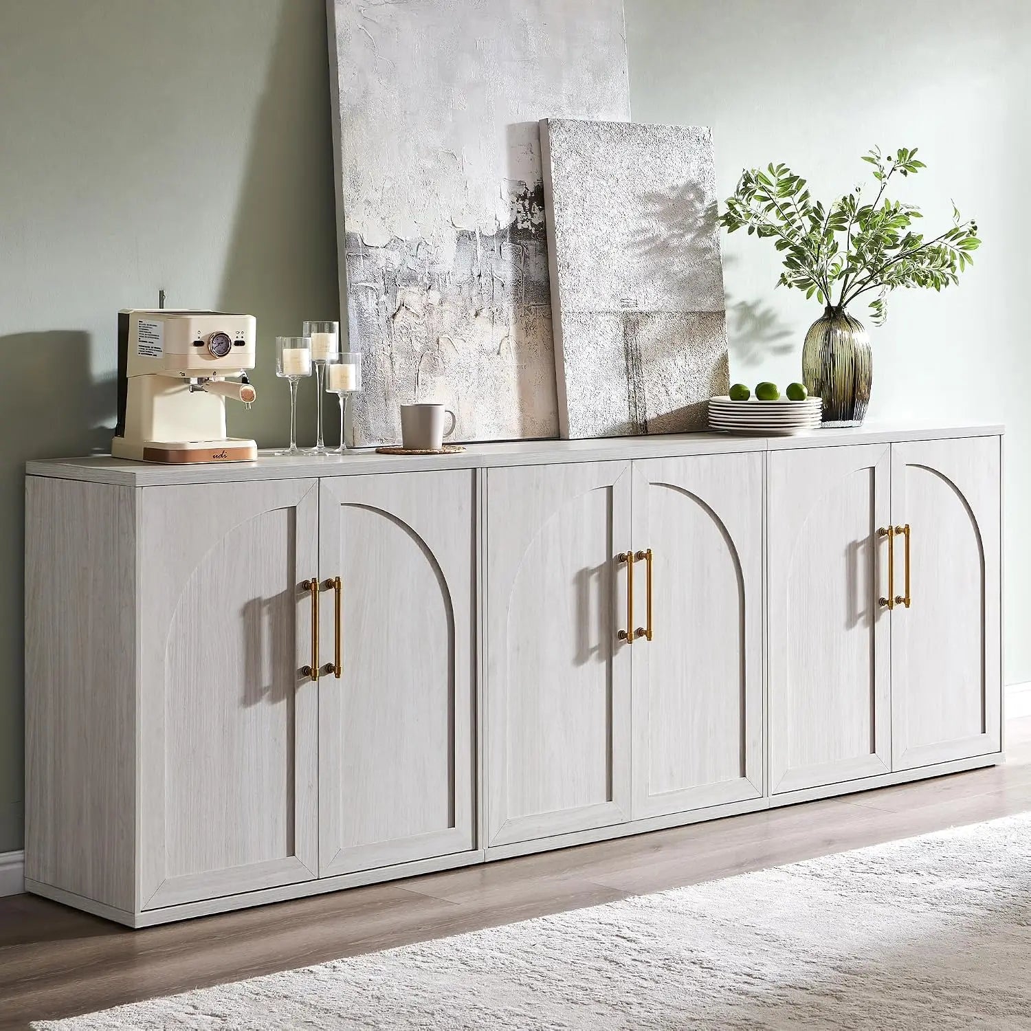 Fluted Arched Door Sideboard Set of 3, Accent Cabinet with Adjustable Shelf, Wood Storage for Dining & Living Room, Customized