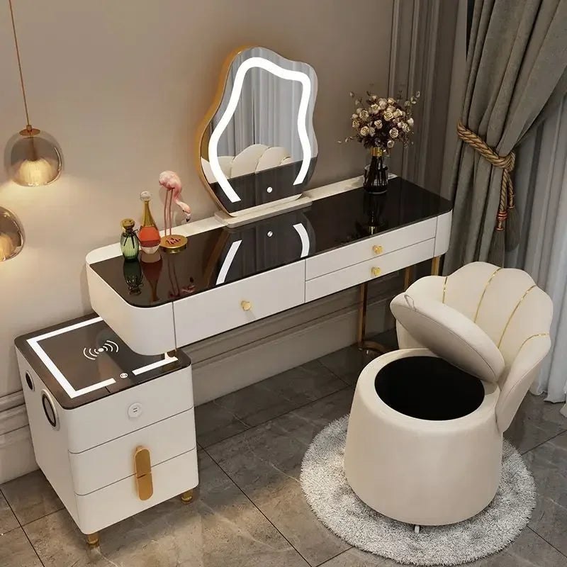 Nordic Glass Luxury Dressing Vanity Table with Smart Wireless Charging