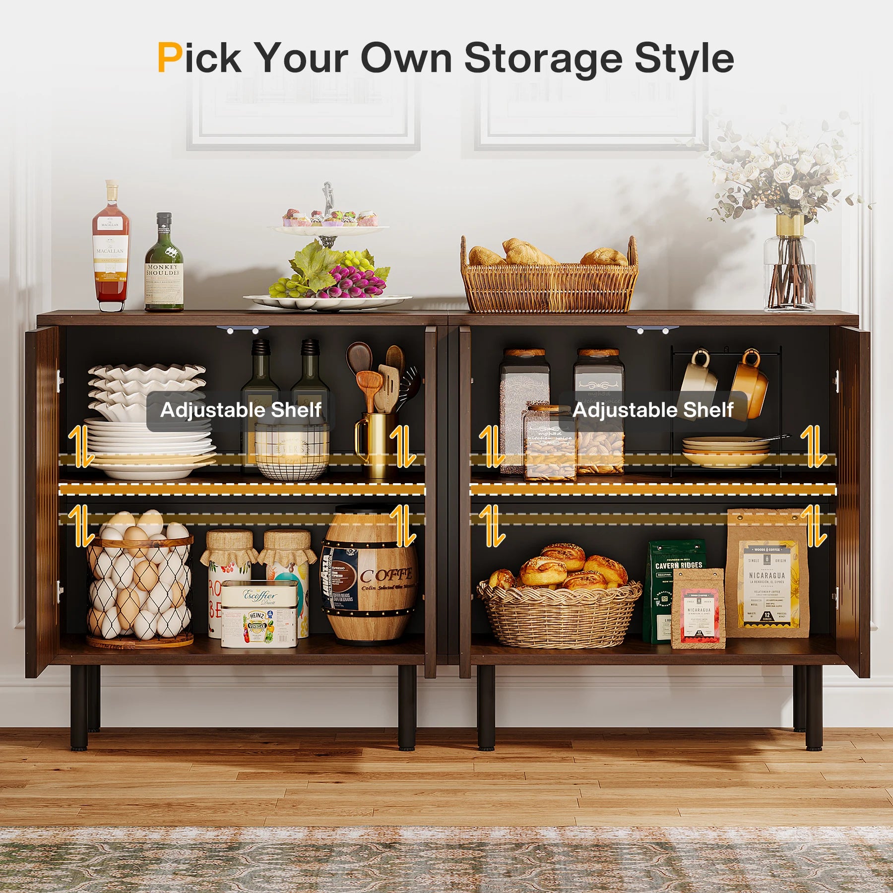 Vintage Storage Cabinet Set of 2, 59" Sideboard Buffet with Storage,