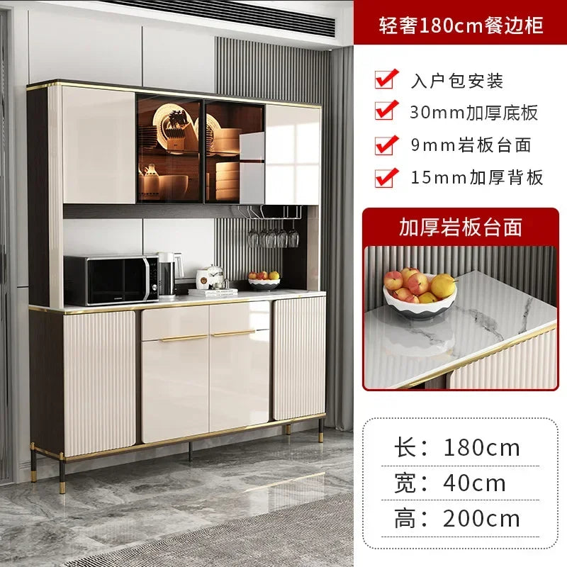 Luxury Pantry Cabinet Kitchen Hutch Buffet Sideboard Oven Countertop Storage Microwave Cabinet with 3 Door Living Room Furniture