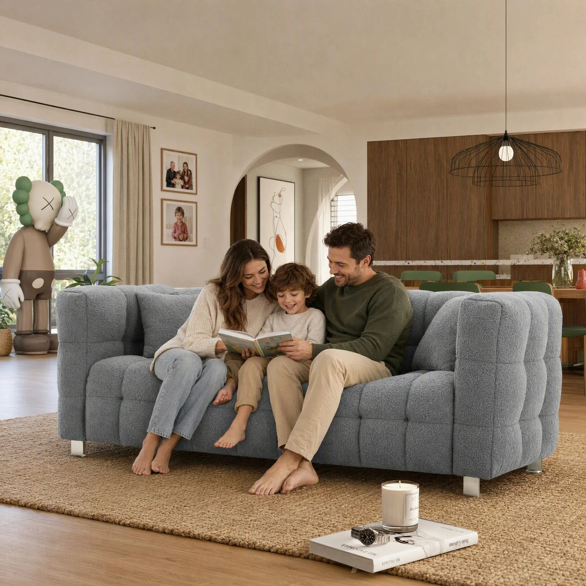 80-Inch Modern Teddy Fleece Sofa, With 2 Cushions 3-Seater