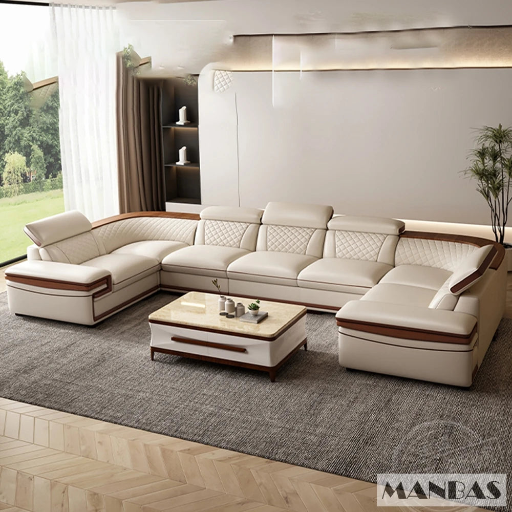 Premium Italian Genuine Leather Sofa Set  Adjustable Headrests, Bluetooth Speaker, Wireless Charger