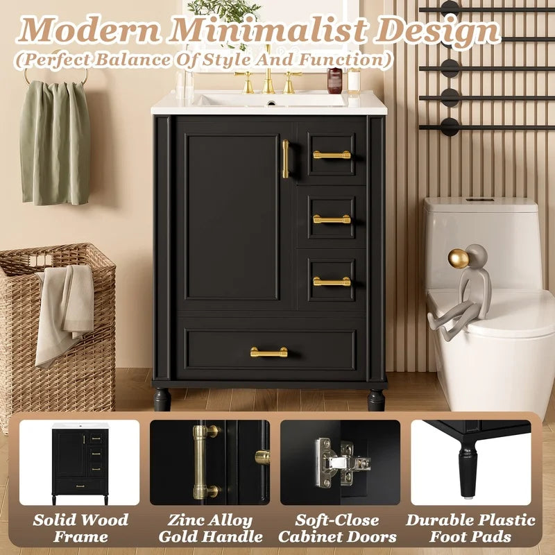 24" Modern Bathroom Vanity with Ceramic Sink