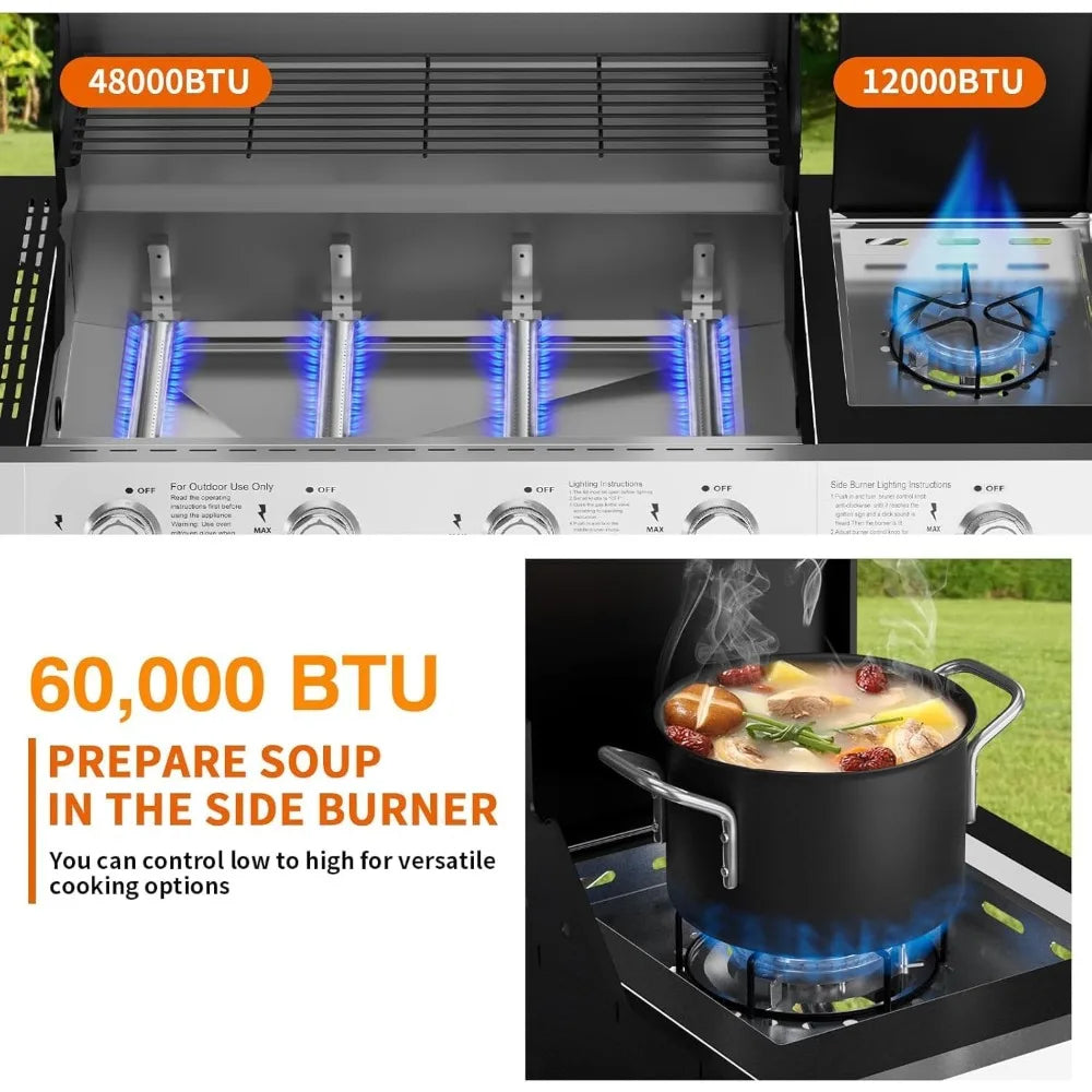 4-Burner Gas BBQ Grill with Side Burner