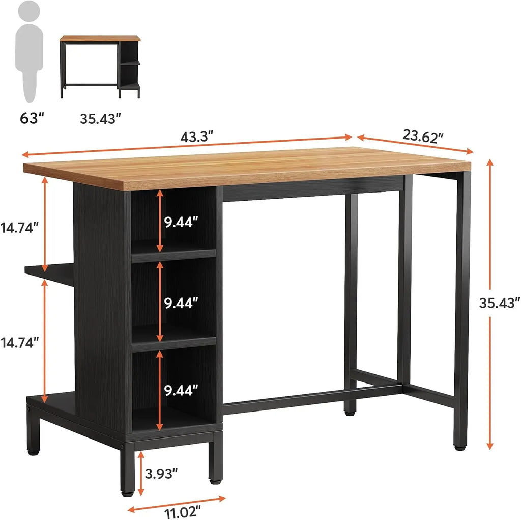 Kitchen Island Bar Table With Five Open Storage Shelves