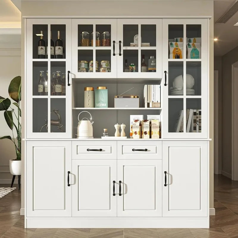 Large Kitchen Storage Hutch with Glass Doors